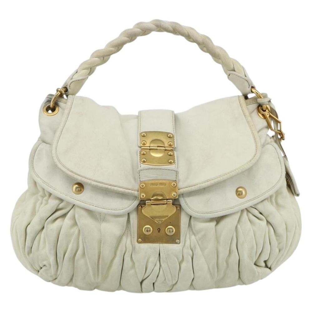 Miu Miu Matelasse Leather Shoulder Bag White Gold
